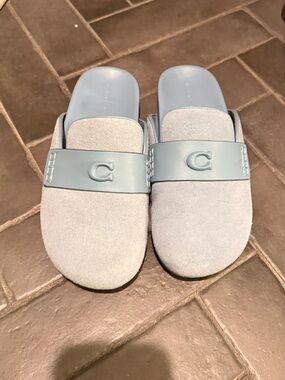Coach Light Blue Suede Slide Sandals